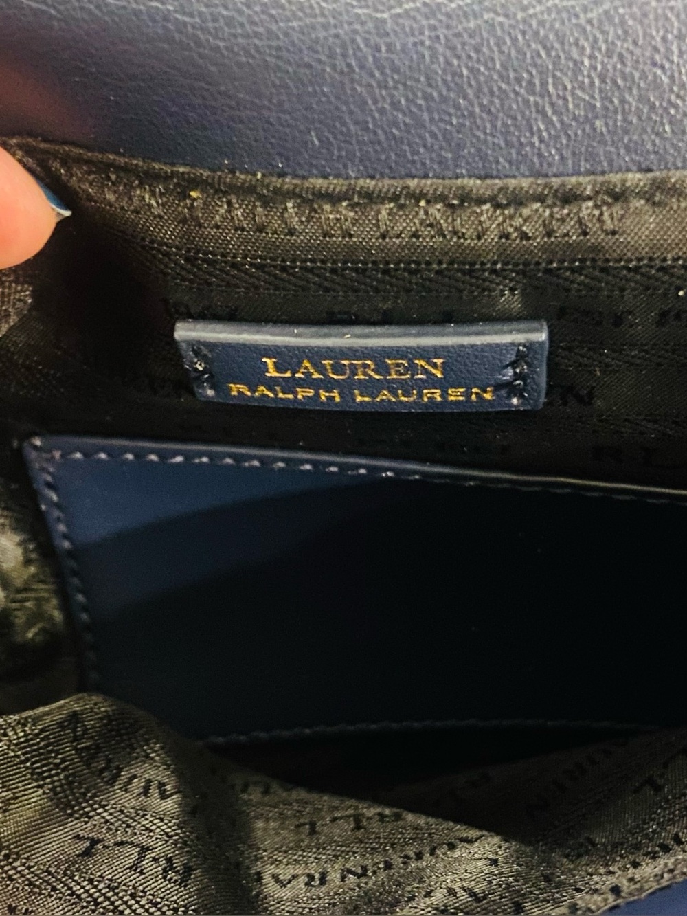 Ralph Lauren Navy Velvet Envelope Clutch with Gold Ring Detail - Picture 4 of 6